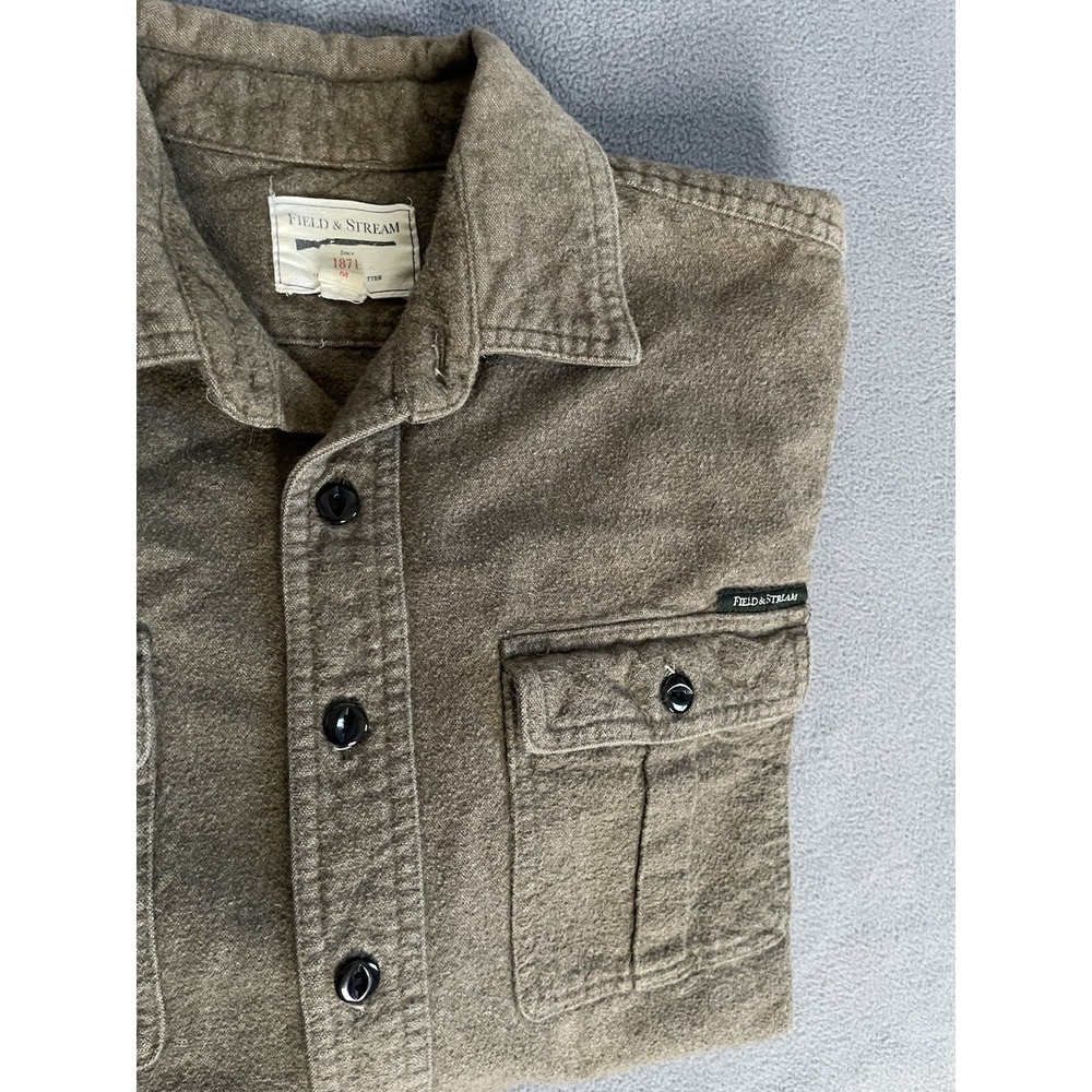 Field & Stream Shirt Mens M chamois heavy thick Flannel Jacket Outdoor Khaki